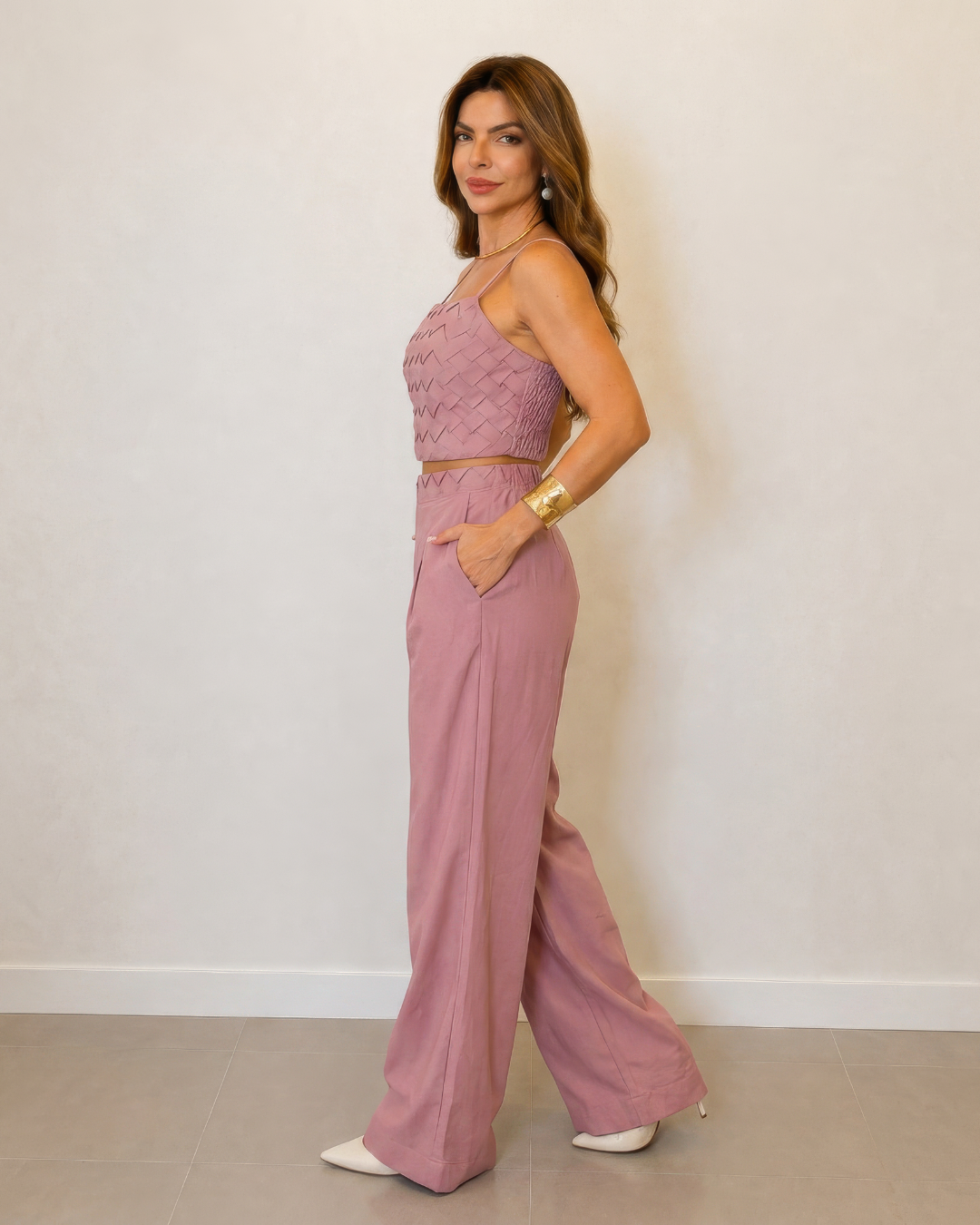 Set elegante de top y pantalones Palazzo