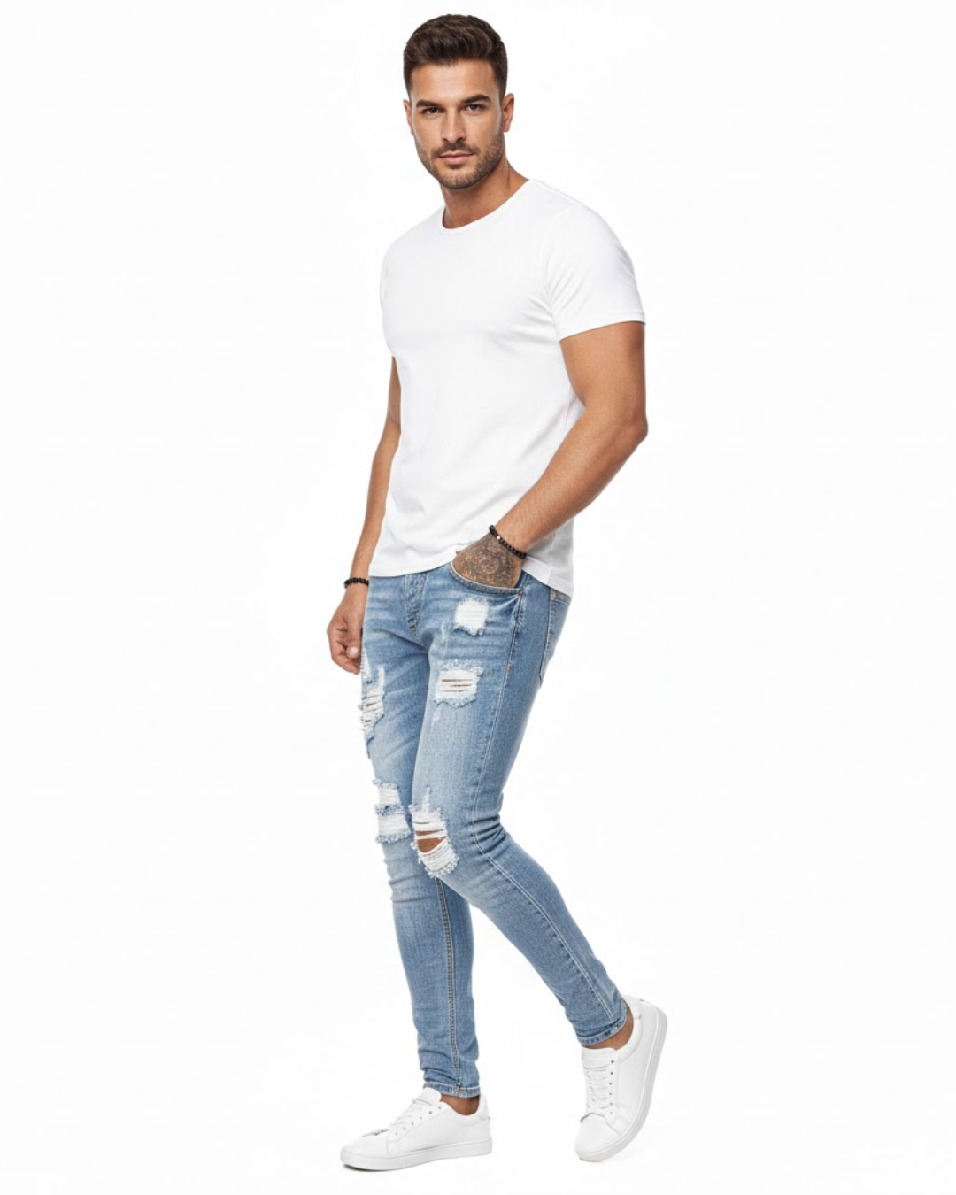 Jeans Skinny con Roturas de Estilo Urbano Para Hombre®