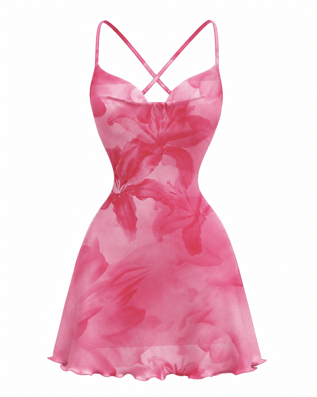 Vestido Mini Floral de Cuello Drapeado
