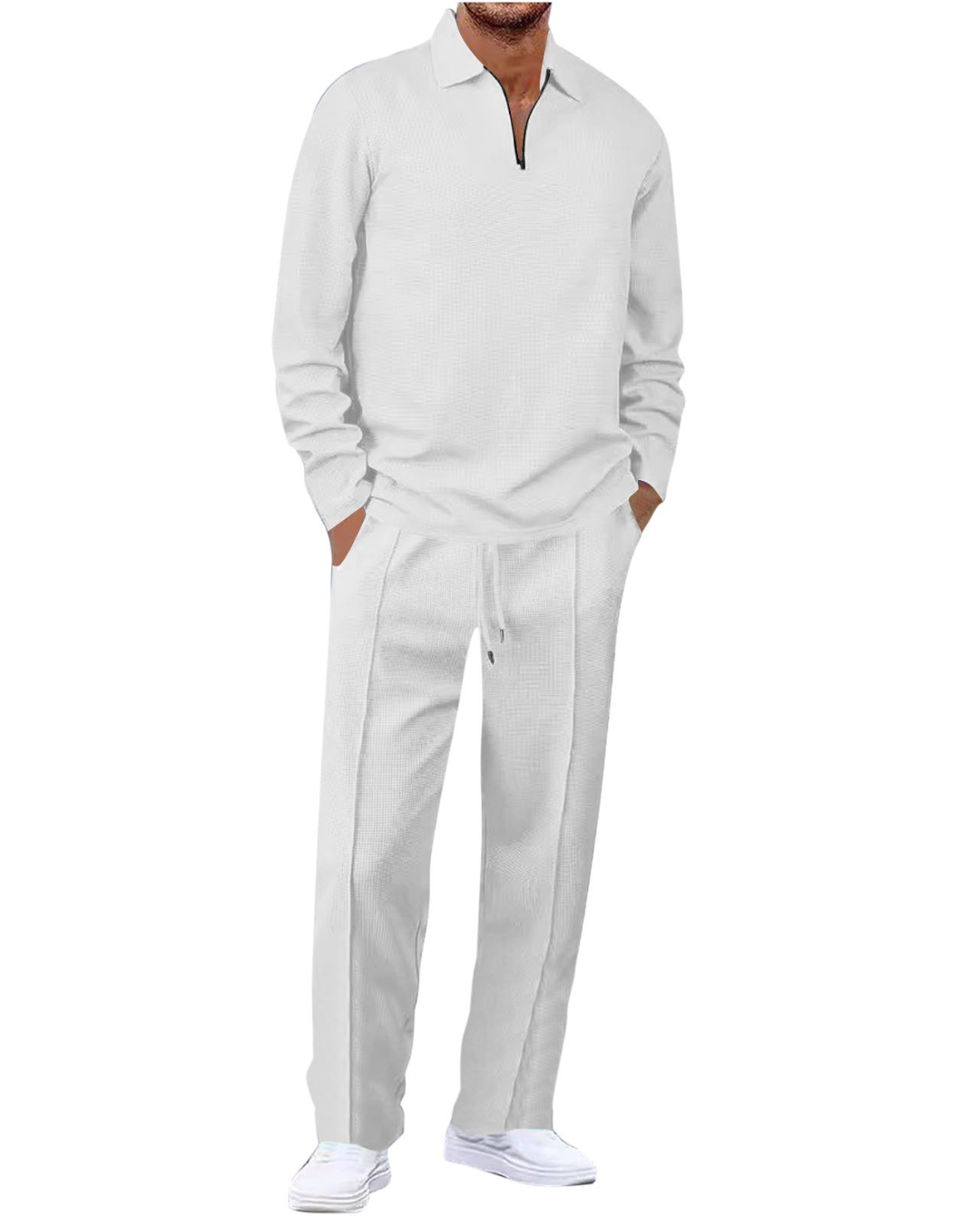 Conjunto de Sudadera en Punto Gofre y Pantalón Recto