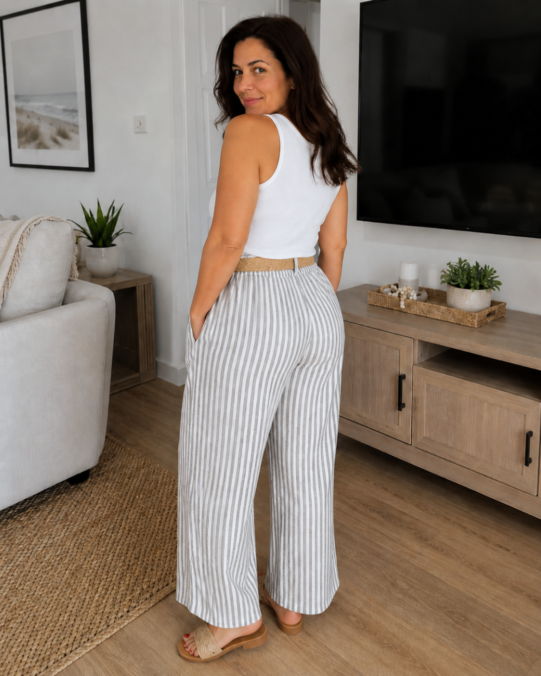 Pantalón Palazzo de Rayas con Cinturón