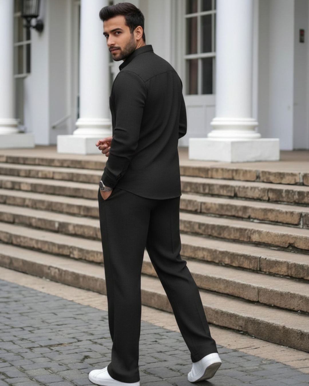 Conjunto Masculino de Camiseta y Pantalón con Textura Waffle