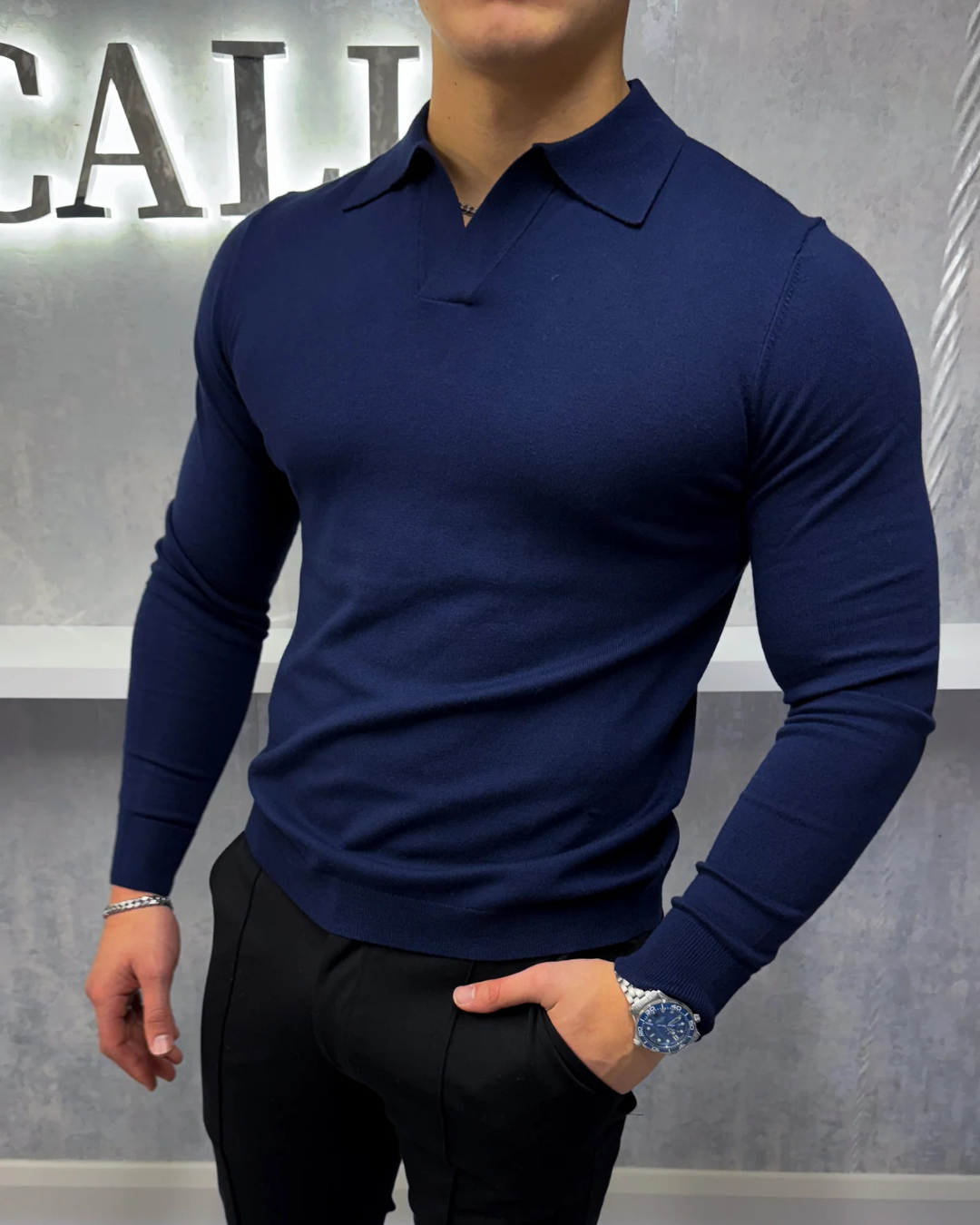 Polo de Manga Larga Suave y Transpirable para Hombre