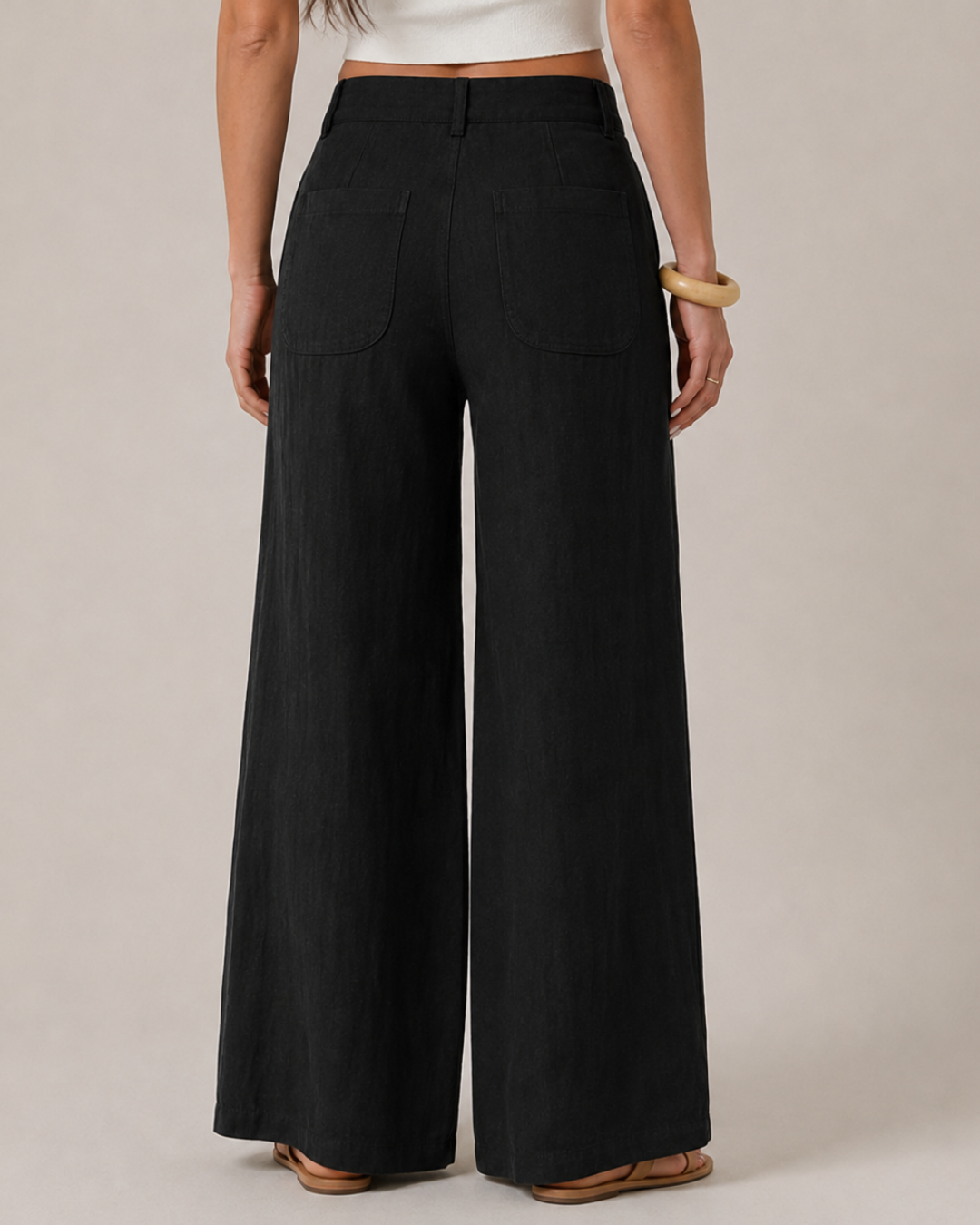 Pantalón Palazzo de Lino con Bolsillos