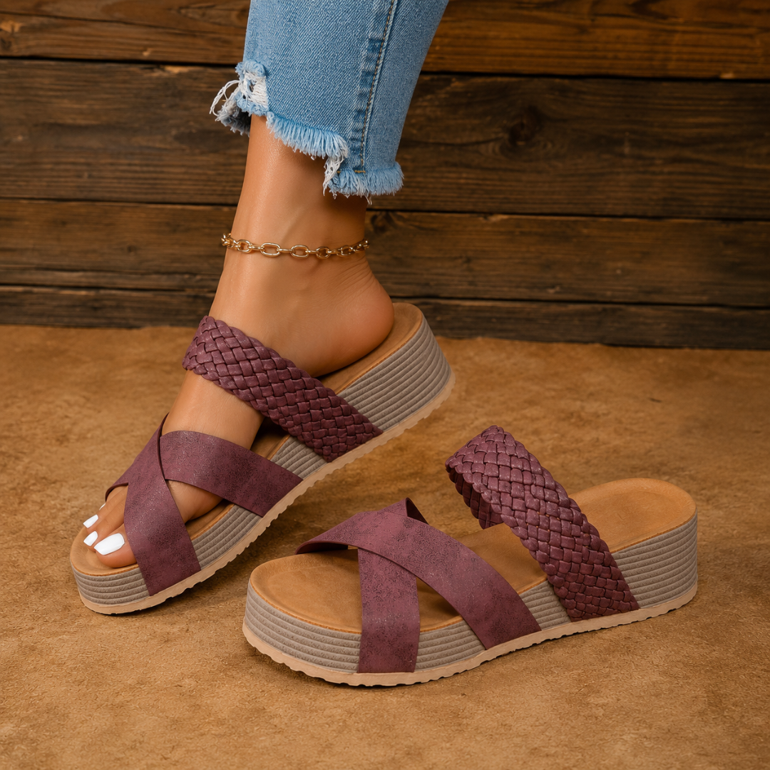 Sandalias de Cuña con Tiras Cruzadas