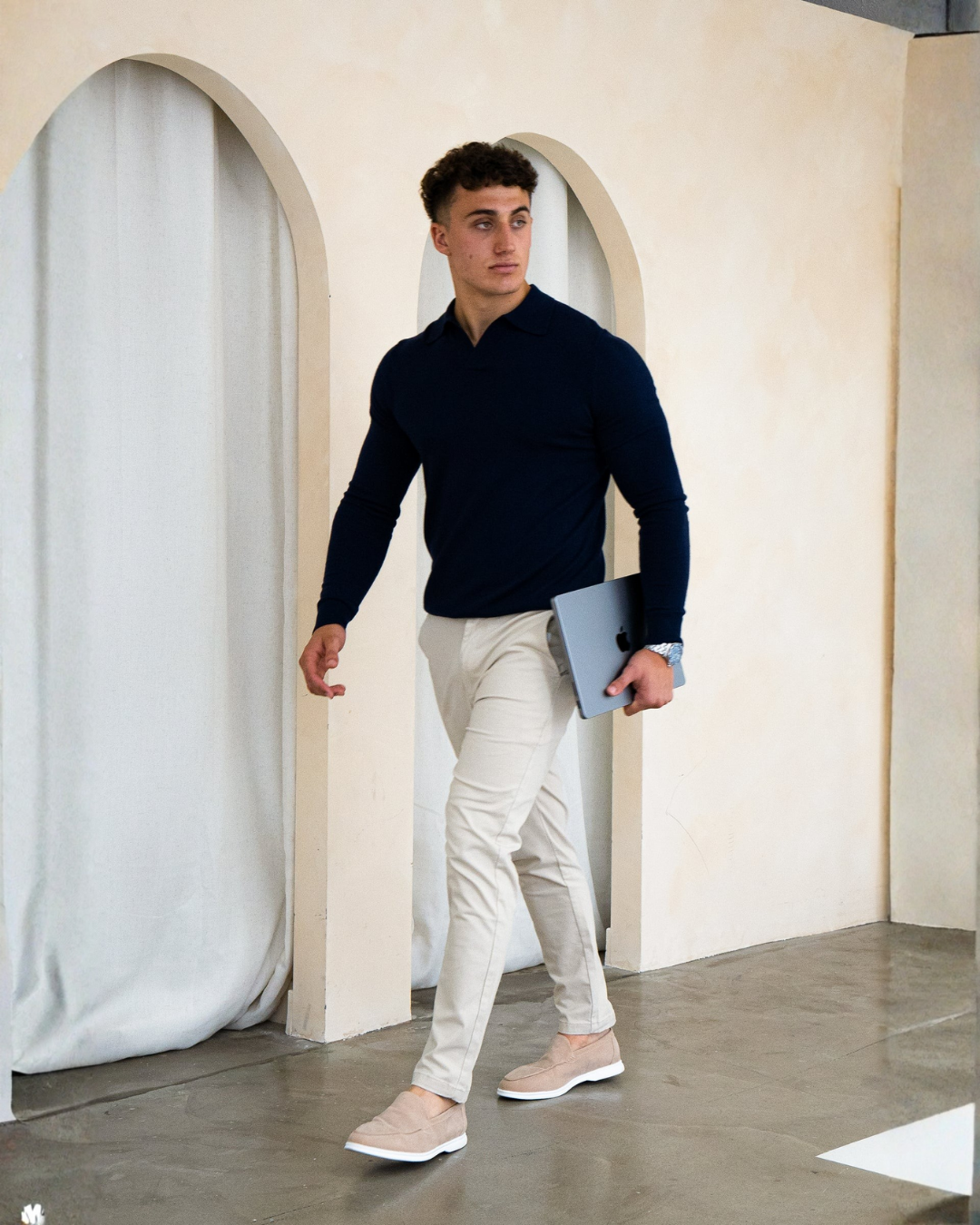 Polo de Manga Larga Suave y Transpirable para Hombre