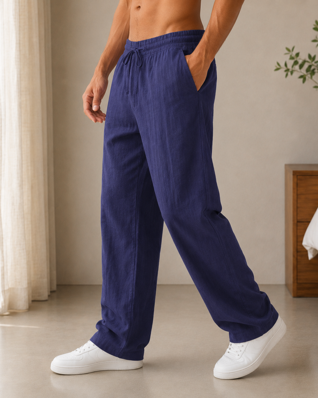 Pantalón de Lino con Cintura Elástica