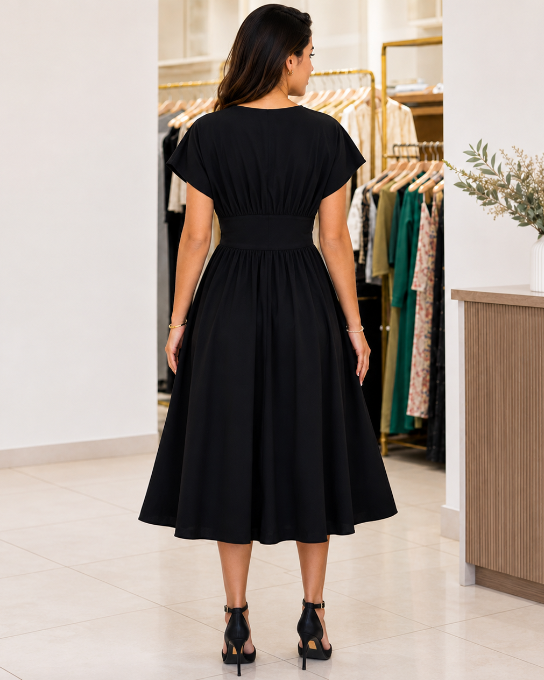 Vestido midi con cintura fruncida®
