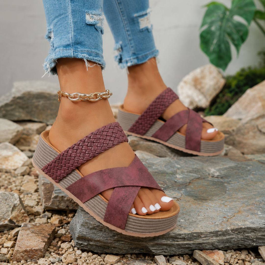 Sandalias de Cuña con Tiras Cruzadas