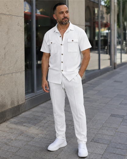 Conjunto informal de dos piezas en algodón y lino para hombre