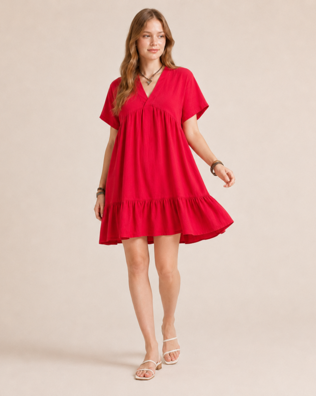 Vestido Corto Fluido con Escote en V