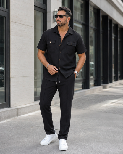 Conjunto informal de dos piezas en algodón y lino para hombre