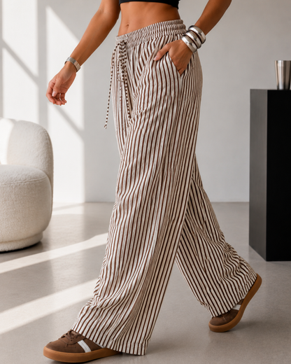 Pantalón Palazzo de Rayas con Cintura Ajustable