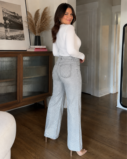 Pantalón estilo Vaqueros de Pierna Ancha con Diamante®