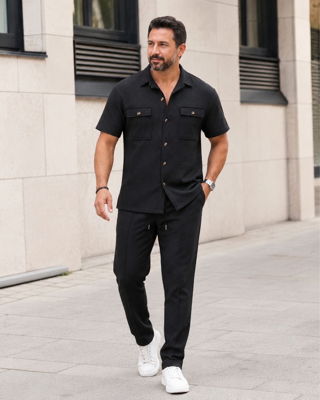 Conjunto informal de dos piezas en algodón y lino para hombre