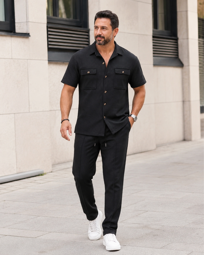Conjunto informal de dos piezas en algodón y lino para hombre