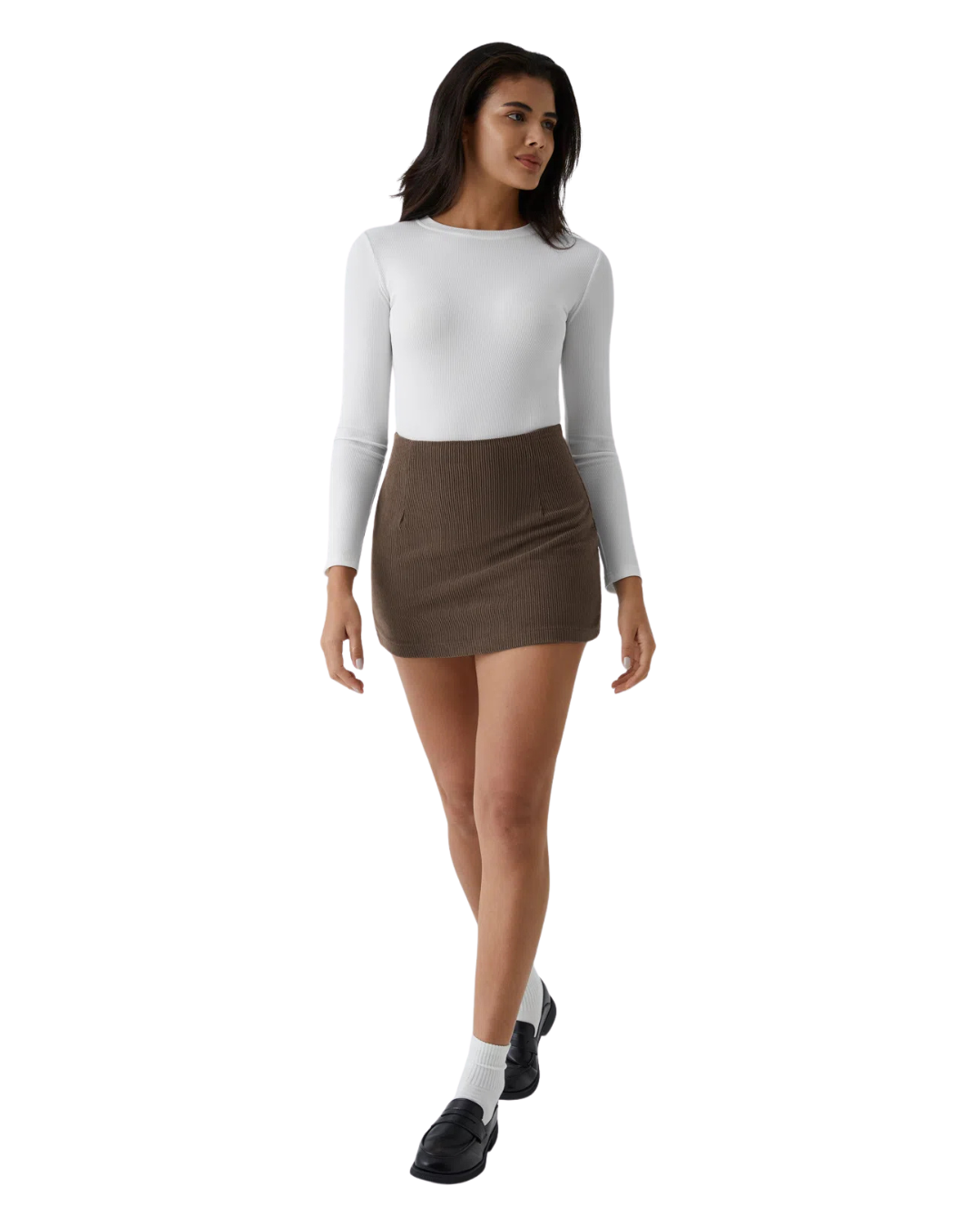 Minifalda de pana con cintura alta y corte en A para mujer®