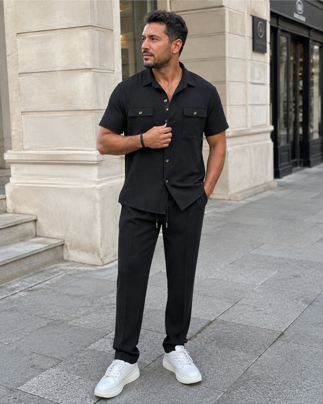 Conjunto informal de dos piezas en algodón y lino para hombre