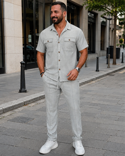 Conjunto informal de dos piezas en algodón y lino para hombre