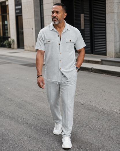 Conjunto informal de dos piezas en algodón y lino para hombre