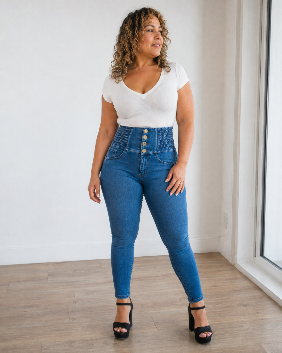 Pantalón vaquero ajustado de cintura alta con efecto moldeador®