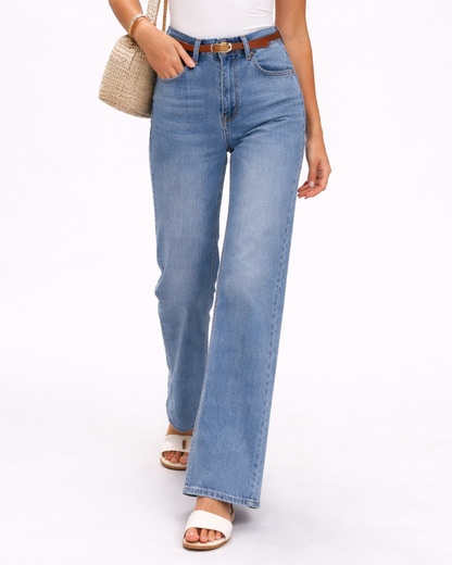 Pantalón de Tiro Alto con Tejido Elástico para Mujer