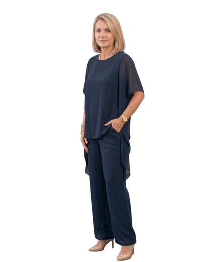 Conjunto de Lino y Algodón de Talle Alto con Pierna Ancha