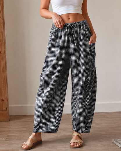 Pantalón Bombacho de Cuadros con Cintura Ajustable