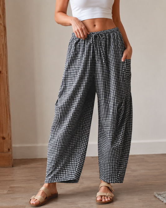 Pantalón Bombacho de Cuadros con Cintura Ajustable