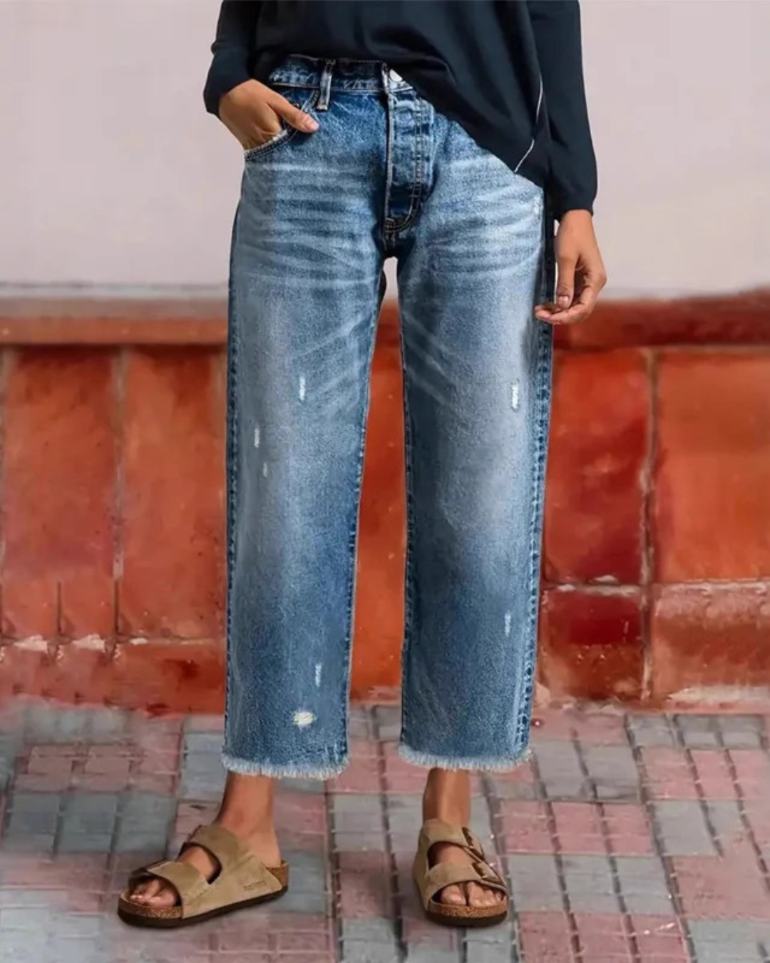 Pantalón Vaquero de Corte Recto con Estilo Retro Para Mujer