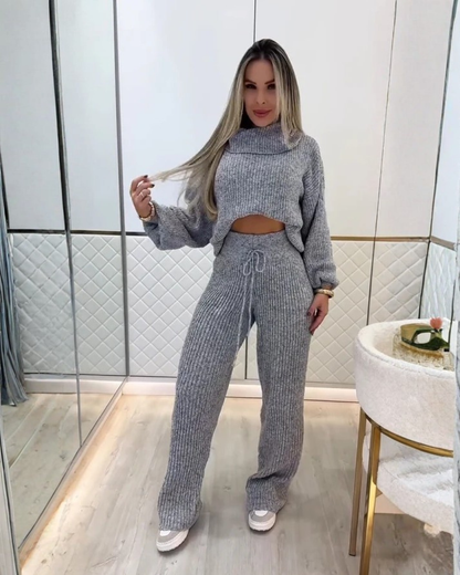 Conjunto Casual de Dos Piezas de Punto Canalé para Mujer