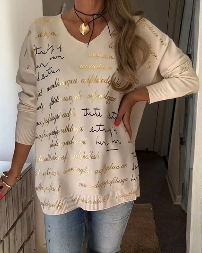 Camiseta Casual con Escote en V y Estampado