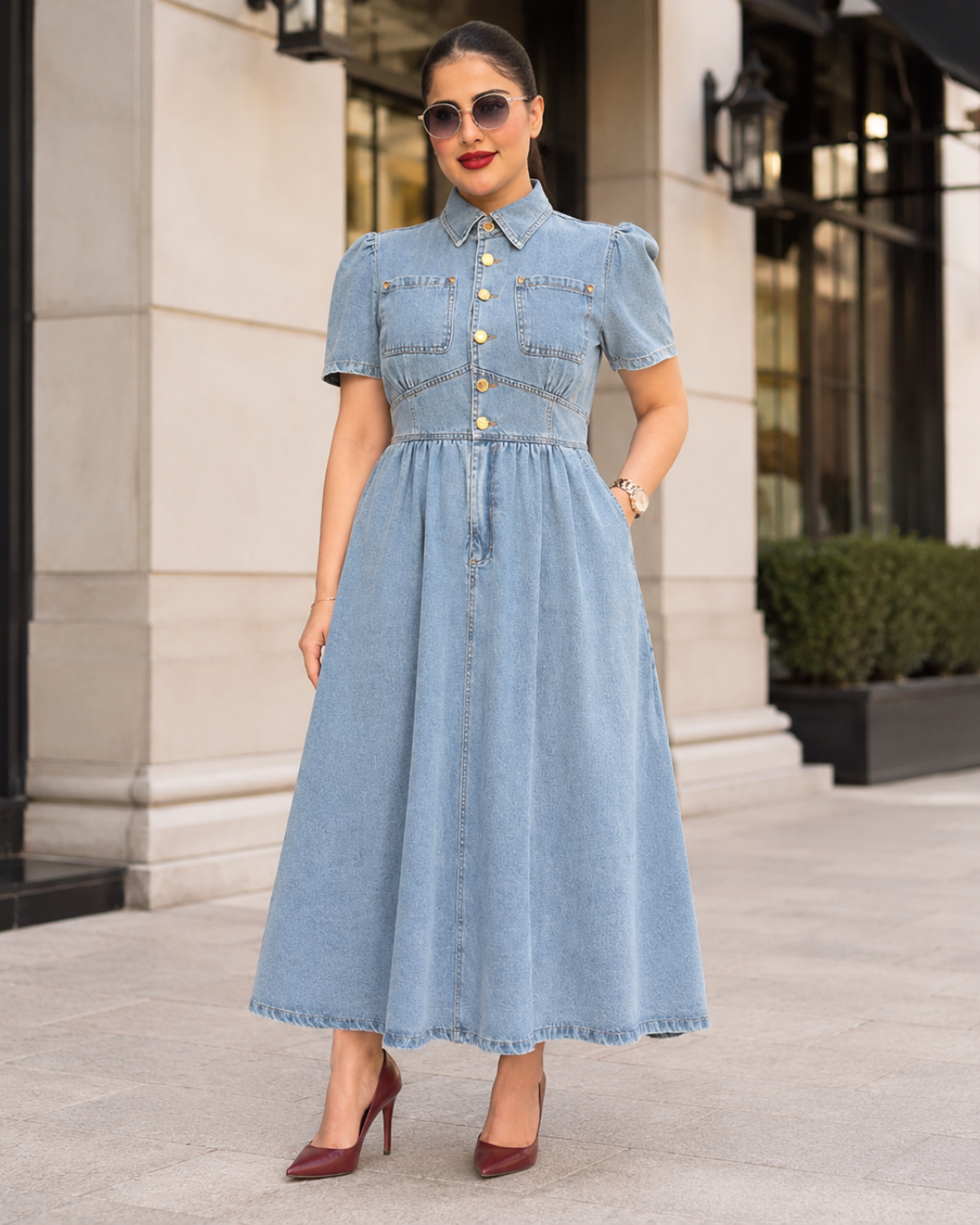 Vestido Midi Vaquero con Botones®