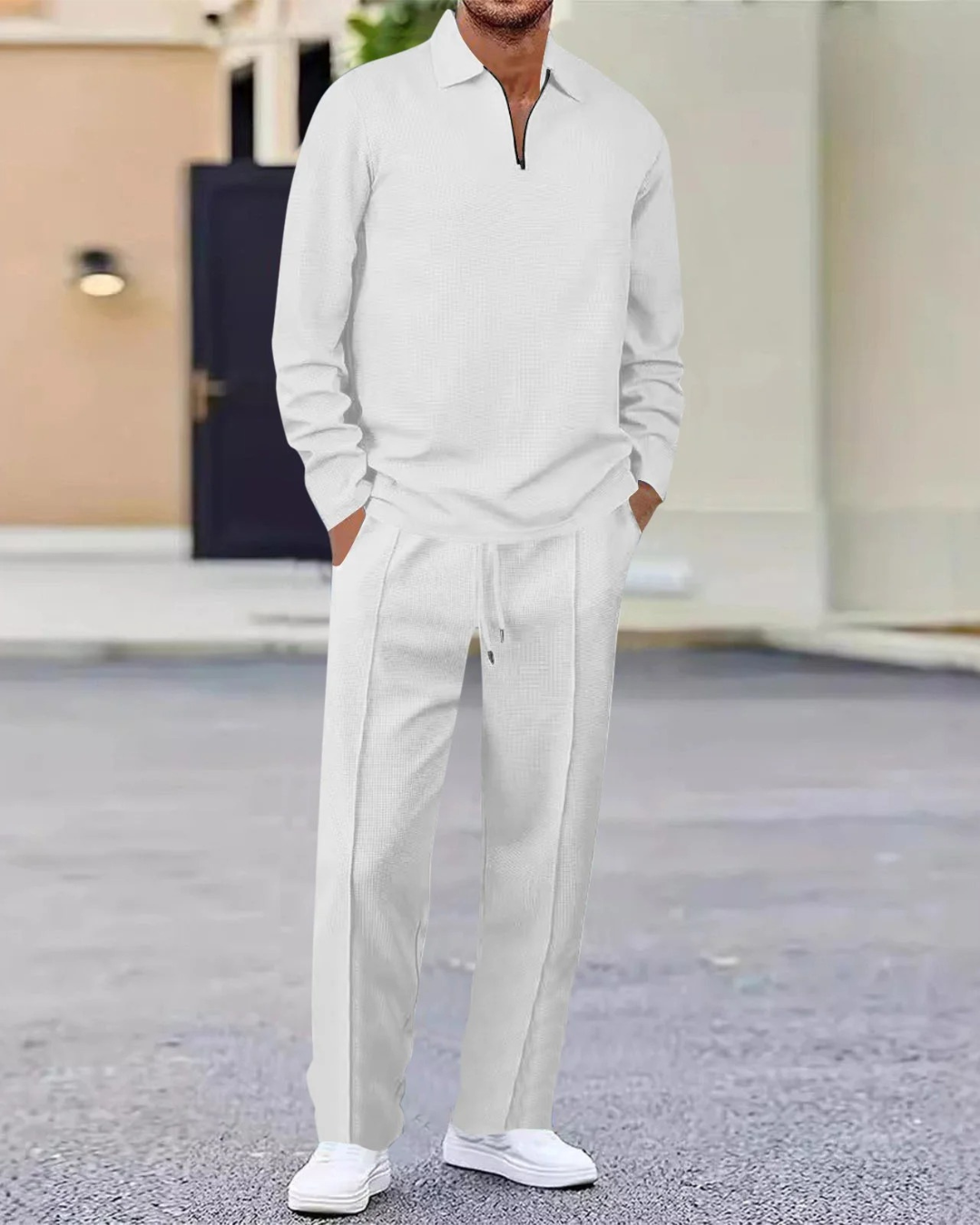Conjunto de Sudadera en Punto Gofre y Pantalón Recto