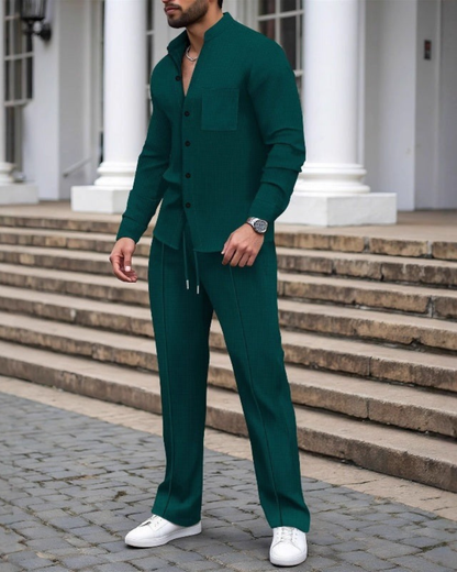Conjunto Masculino de Camiseta y Pantalón con Textura Waffle