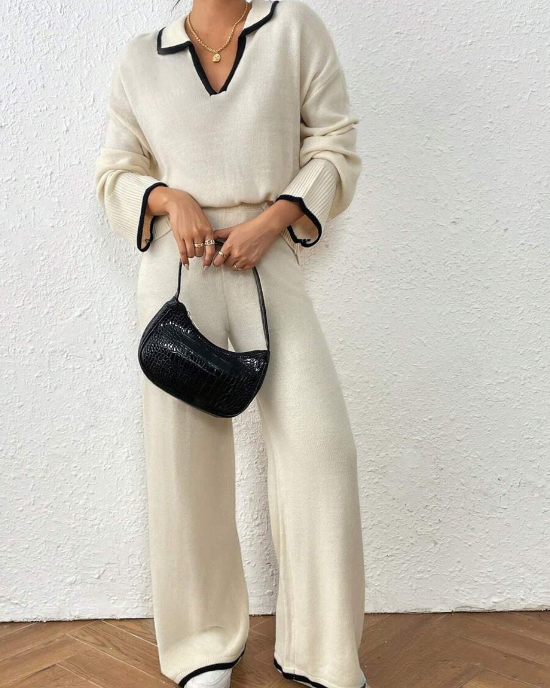 Conjunto de Jersey y Pantalón de 2 Piezas con Acabado en Color Contrastante