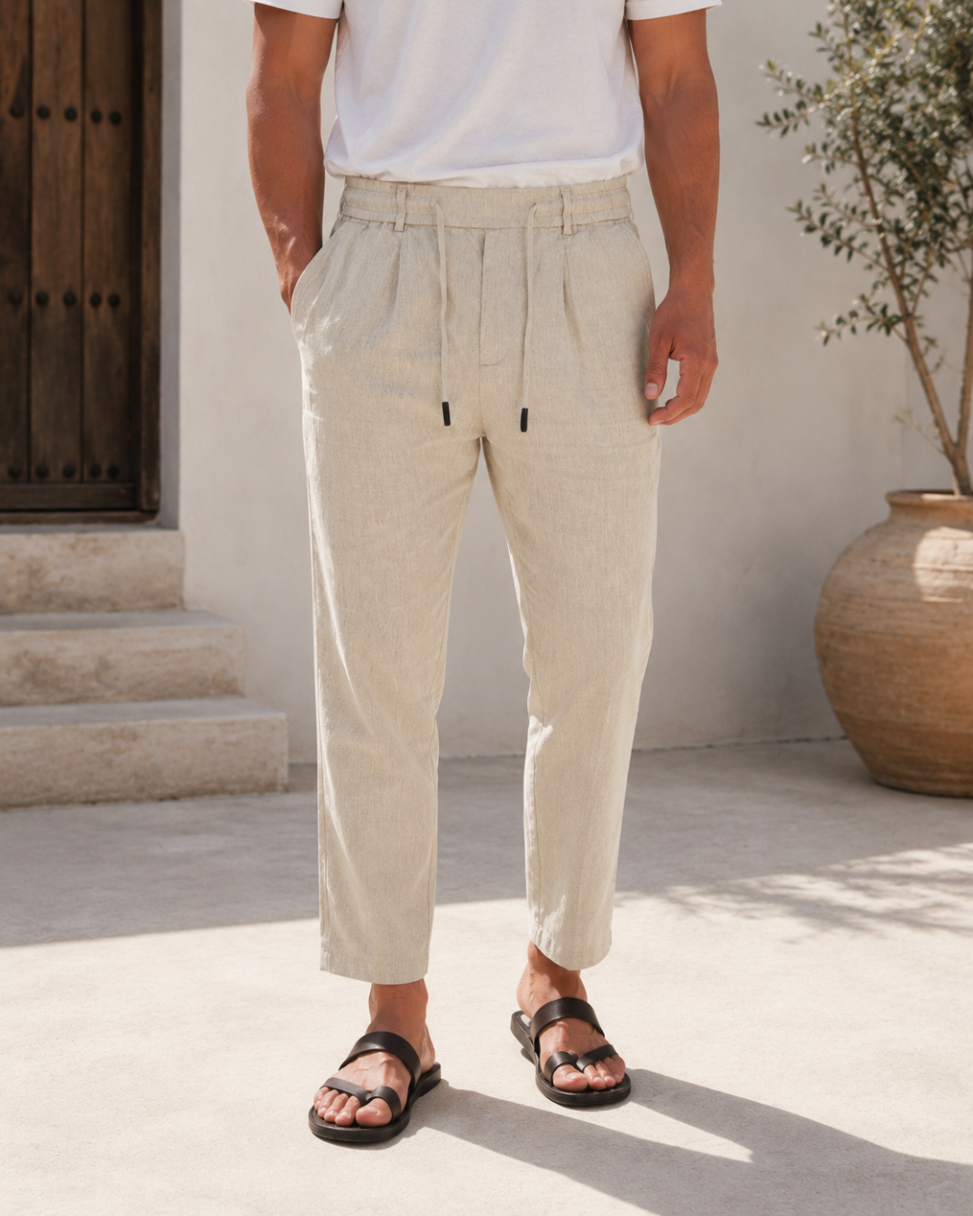 Pantalón Casual de Lino con Cintura Elástica®