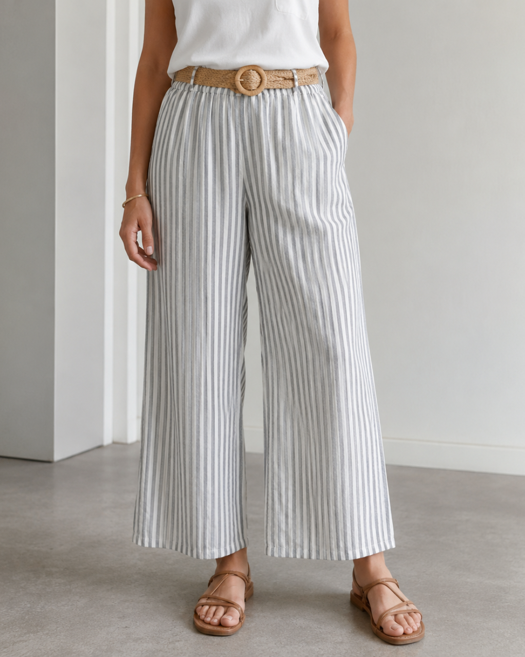 Pantalón Palazzo de Rayas con Cinturón