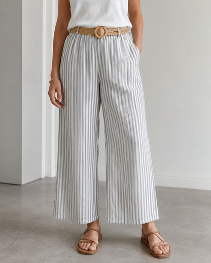 Pantalón Palazzo de Rayas con Cinturón