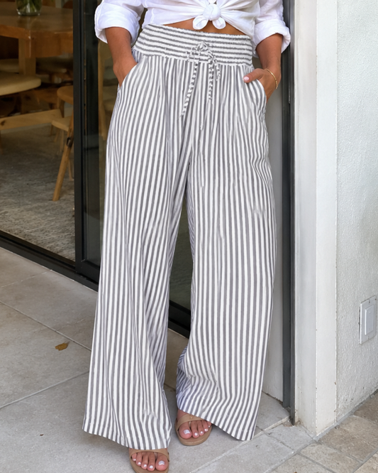 Pantalones a rayas de pierna ancha y cintura ajustable®