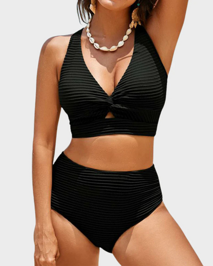 Bikini de talle alto con control de abdomen y nudo delantero para mujer