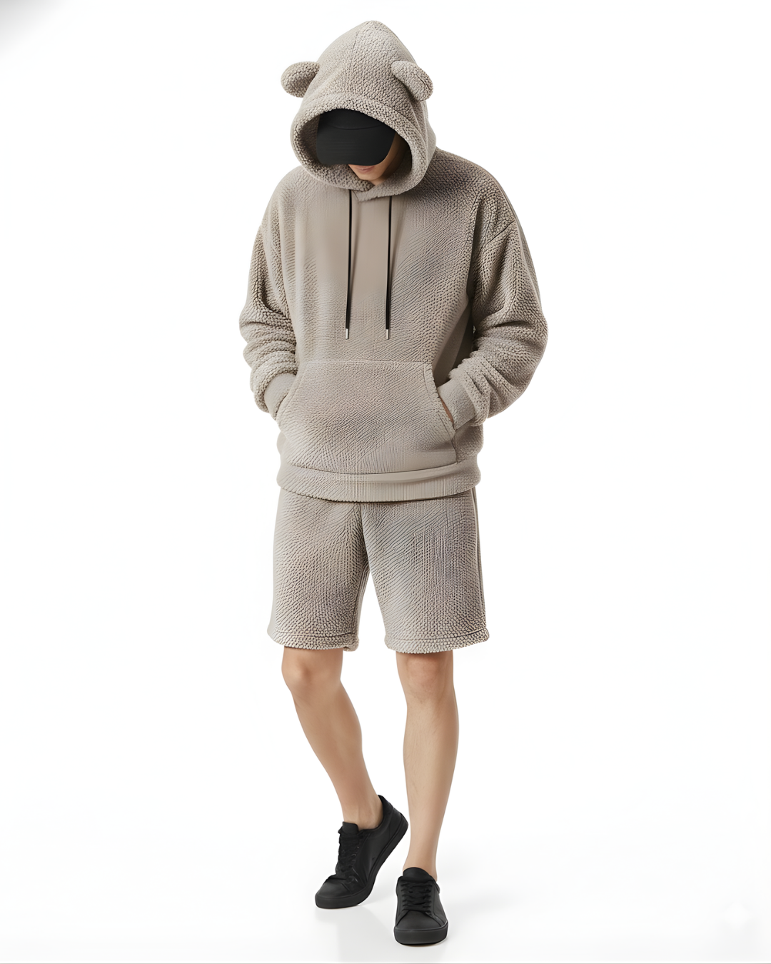 Conjunto de Sudadera y short con Capucha de Felpa con Orejas de Oso Para Hombre®