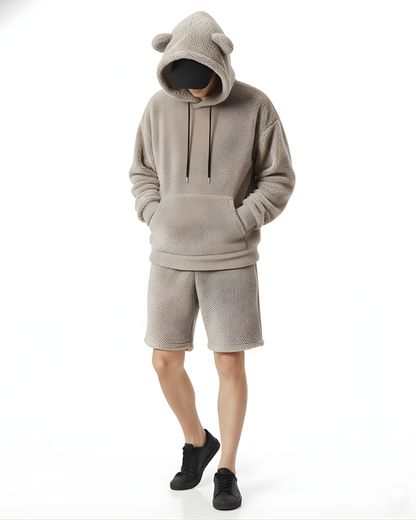 Conjunto de Sudadera y short con Capucha de Felpa con Orejas de Oso Para Hombre®