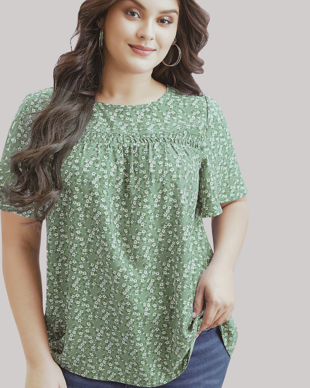 Blusa  con Estampado Floral y Mangas Amplias Estilo Volante
