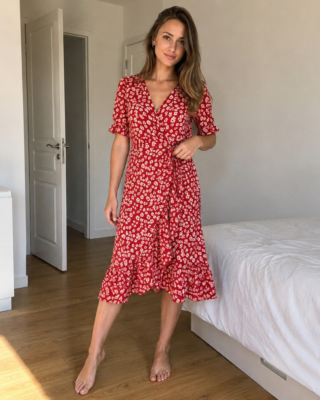 Vestido Midi Cruzado con Estampado Floral