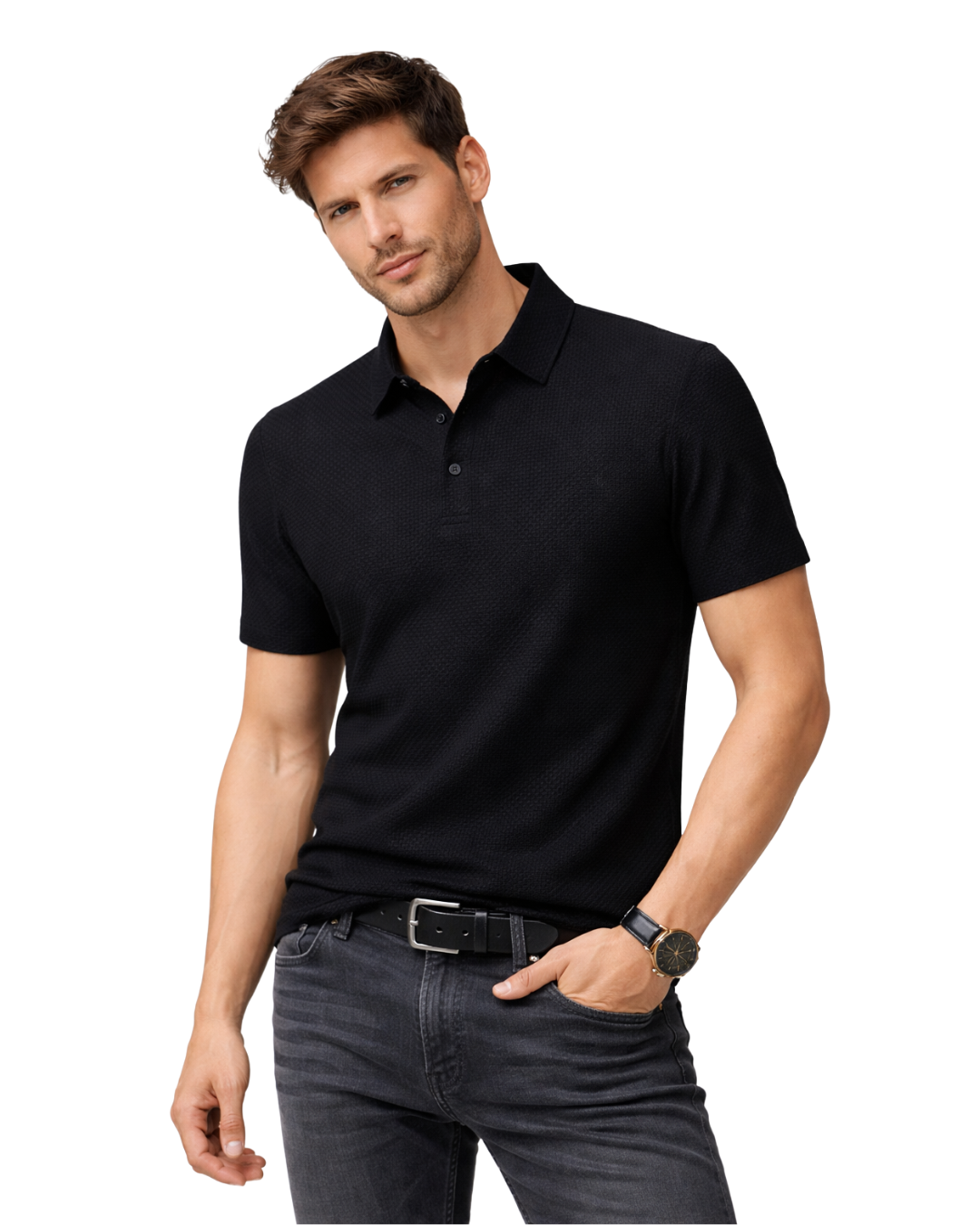 Polo de Punto Premium con Textura Micro-Estructural y Acabado Transpirable para Hombre