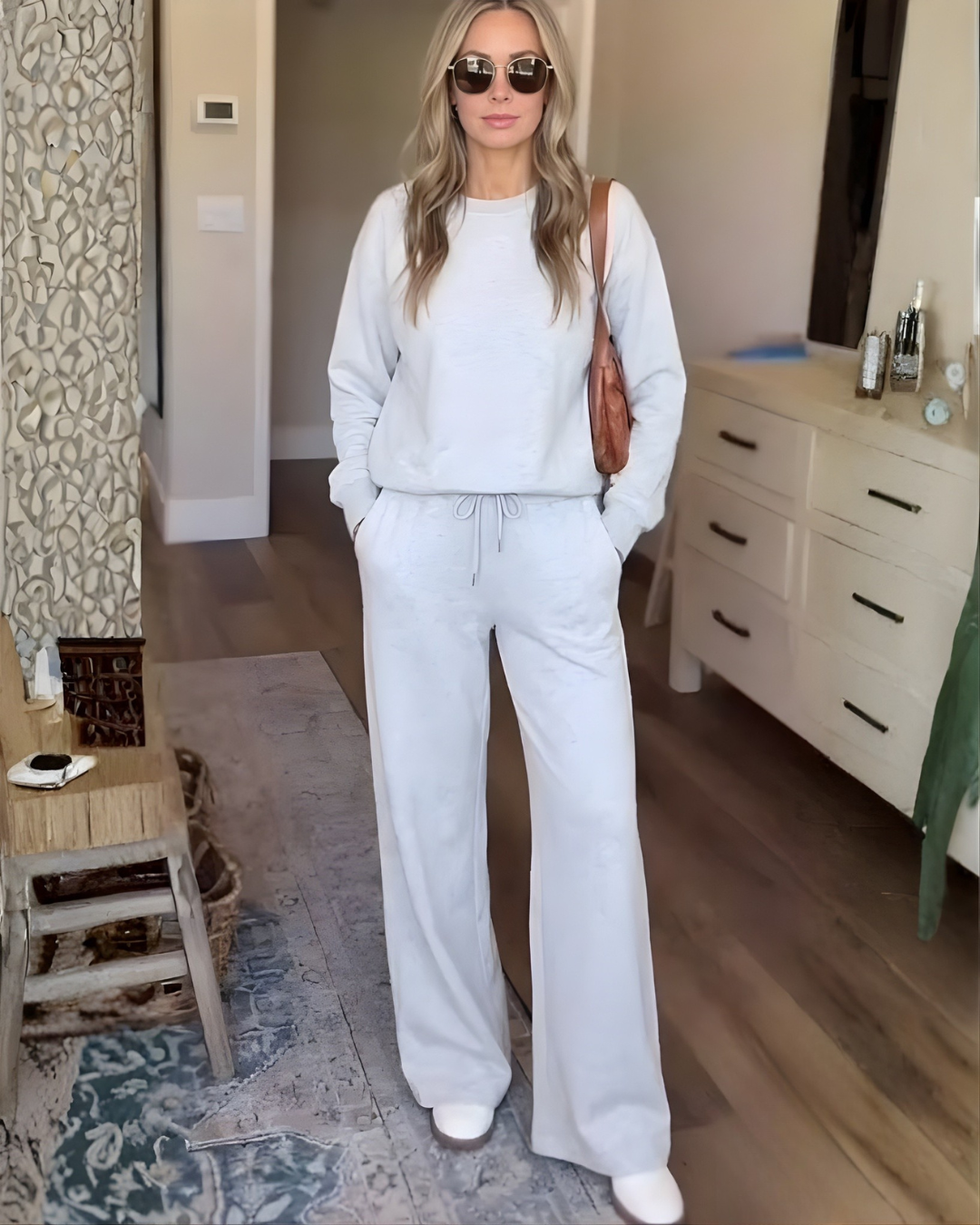Conjunto Casual de Dos Piezas con Diseño de Cuello Redondo Para Mujer