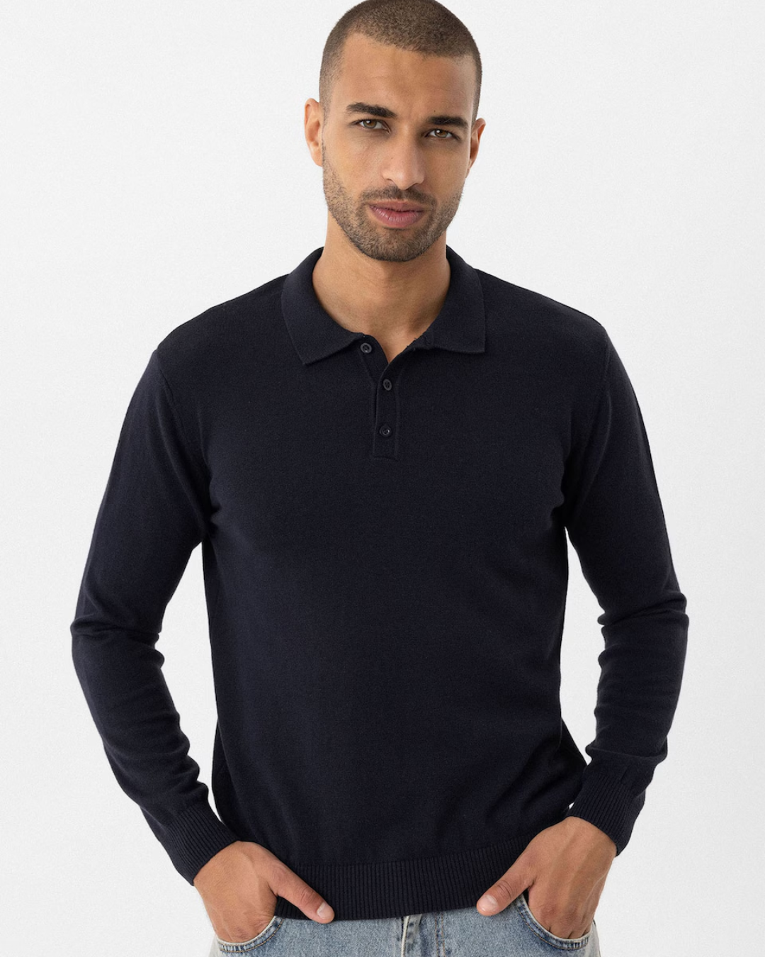 Jersey de Punto Fino con Cuello Polo y Diseño Clásico para Hombre
