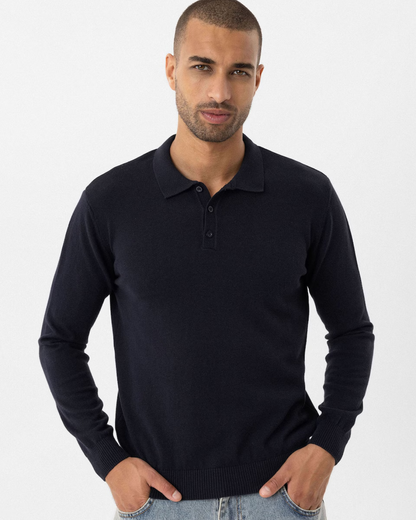 Jersey de Punto Fino con Cuello Polo y Diseño Clásico para Hombre