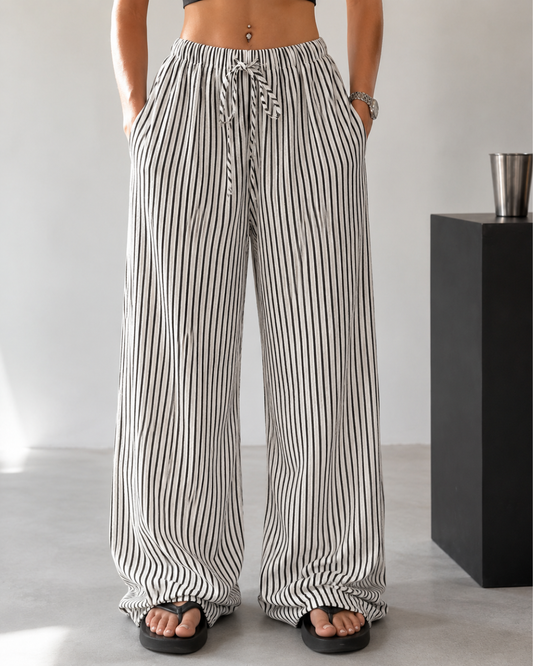 Pantalón Palazzo de Rayas con Cintura Ajustable